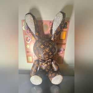 Desiner Multicolor Monogram Bunny Plush - Brown
